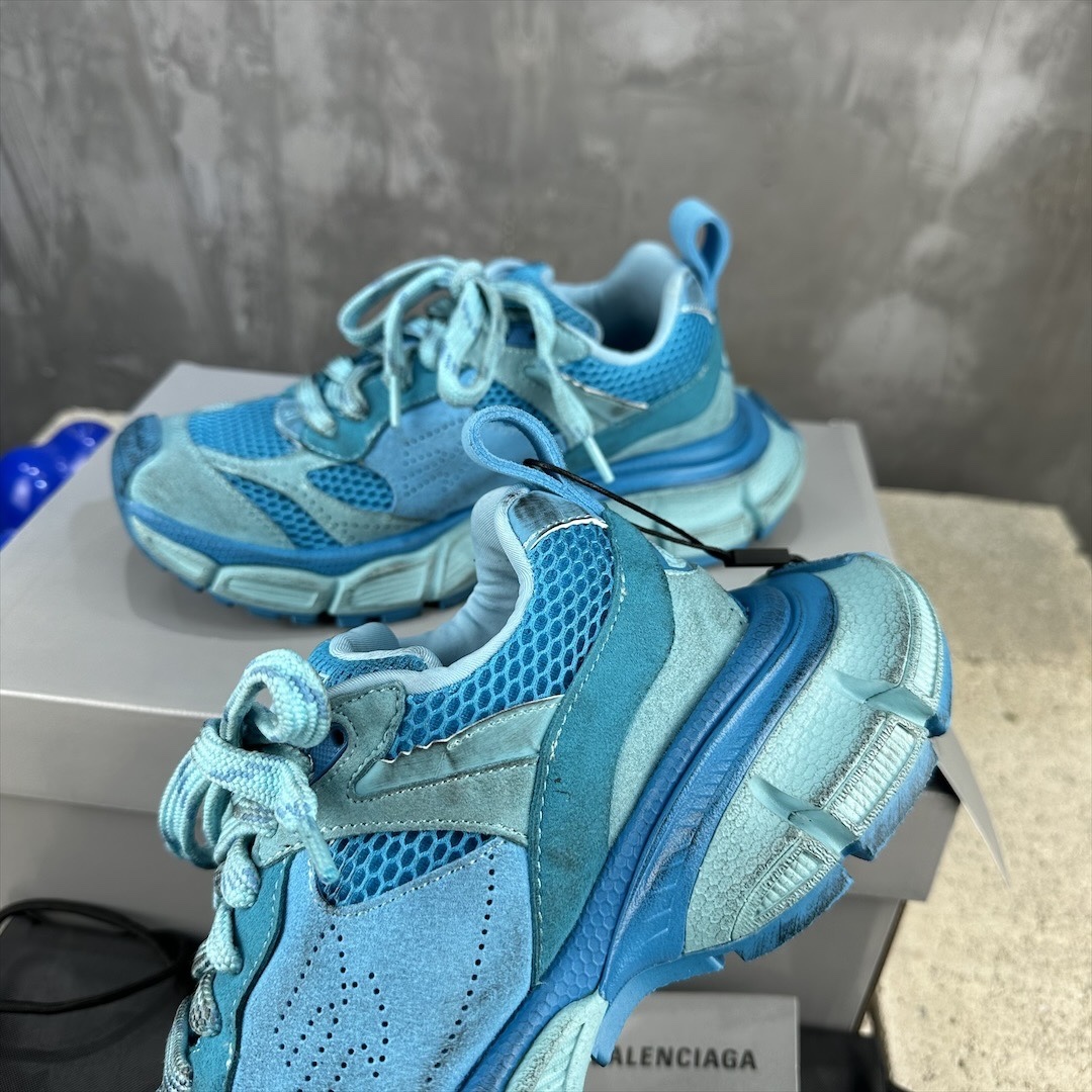 Gradient Cyan Mesh Chunky Dad Sneakers Breathable Mesh Spliced Suede Lace Up Thick Cushion Sole Anti Slip Wear Resistant Outdoor Walking Sports Casual Shoes
