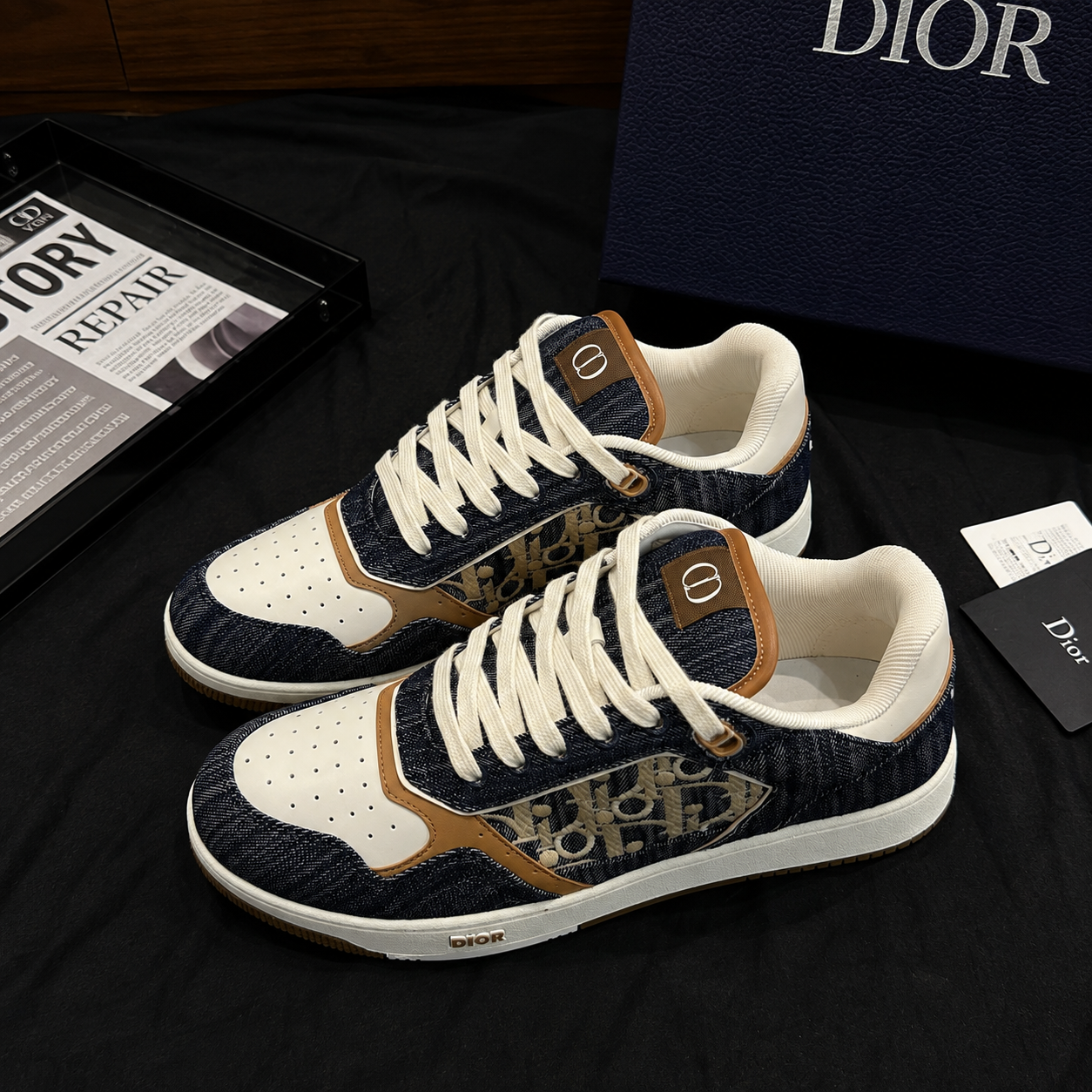 SERENWALK Elegant Vogue Series Low Top Sneakers Denim Blue White Brown SW-EV39