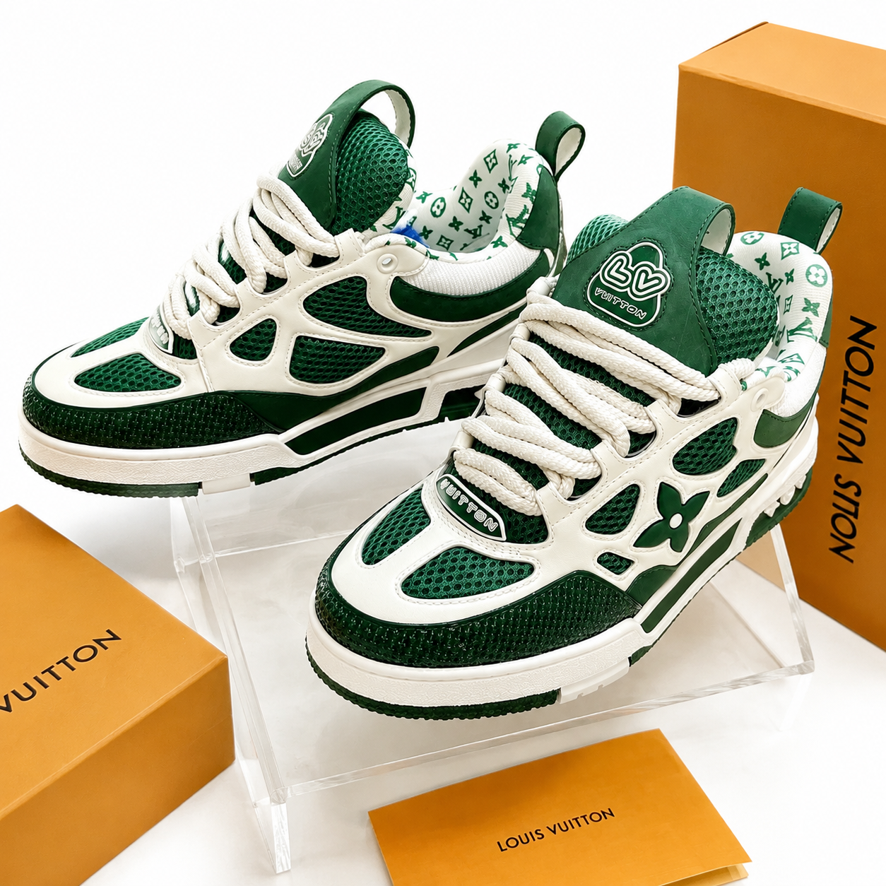 LV Trainer Low Sneakers Green White Mesh SW-EV159