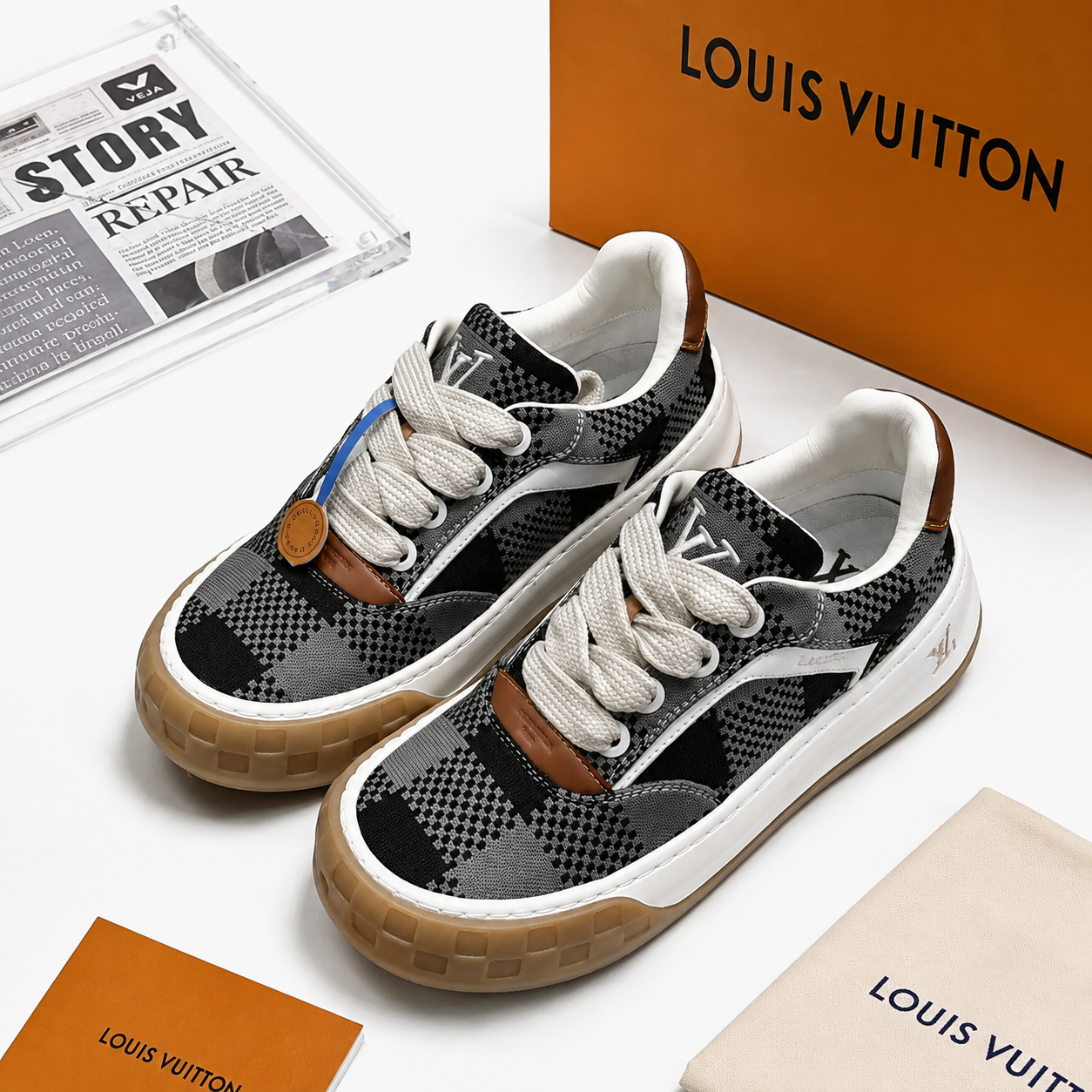 LV Checkerboard Thick Sole Sneakers Gray Black SW-EV170
