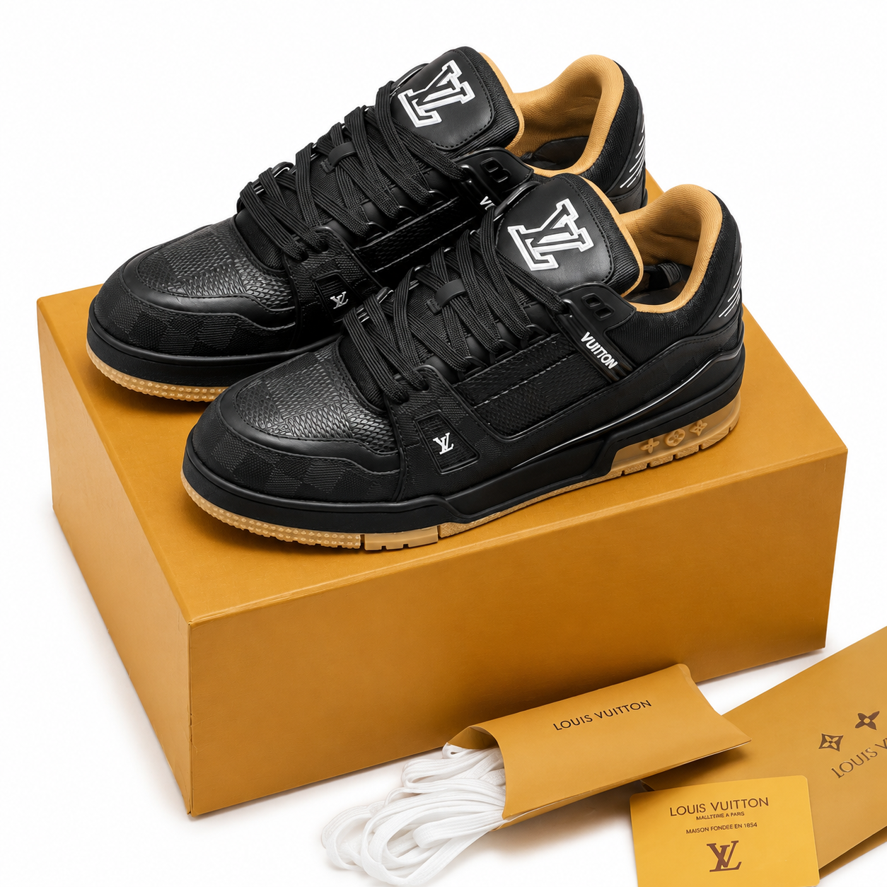 LV Trainer Low Sneakers Black Gum Sole SW-EV147