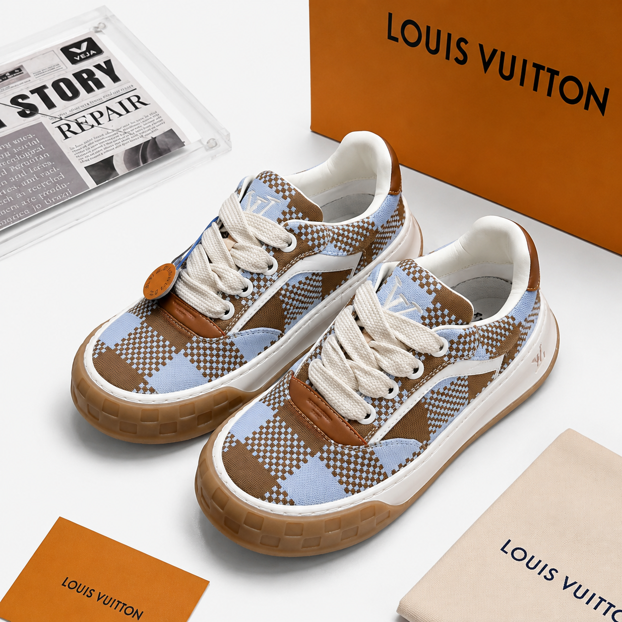 LV Plaid Thick Sole Sneakers Brown Blue SW-EV172