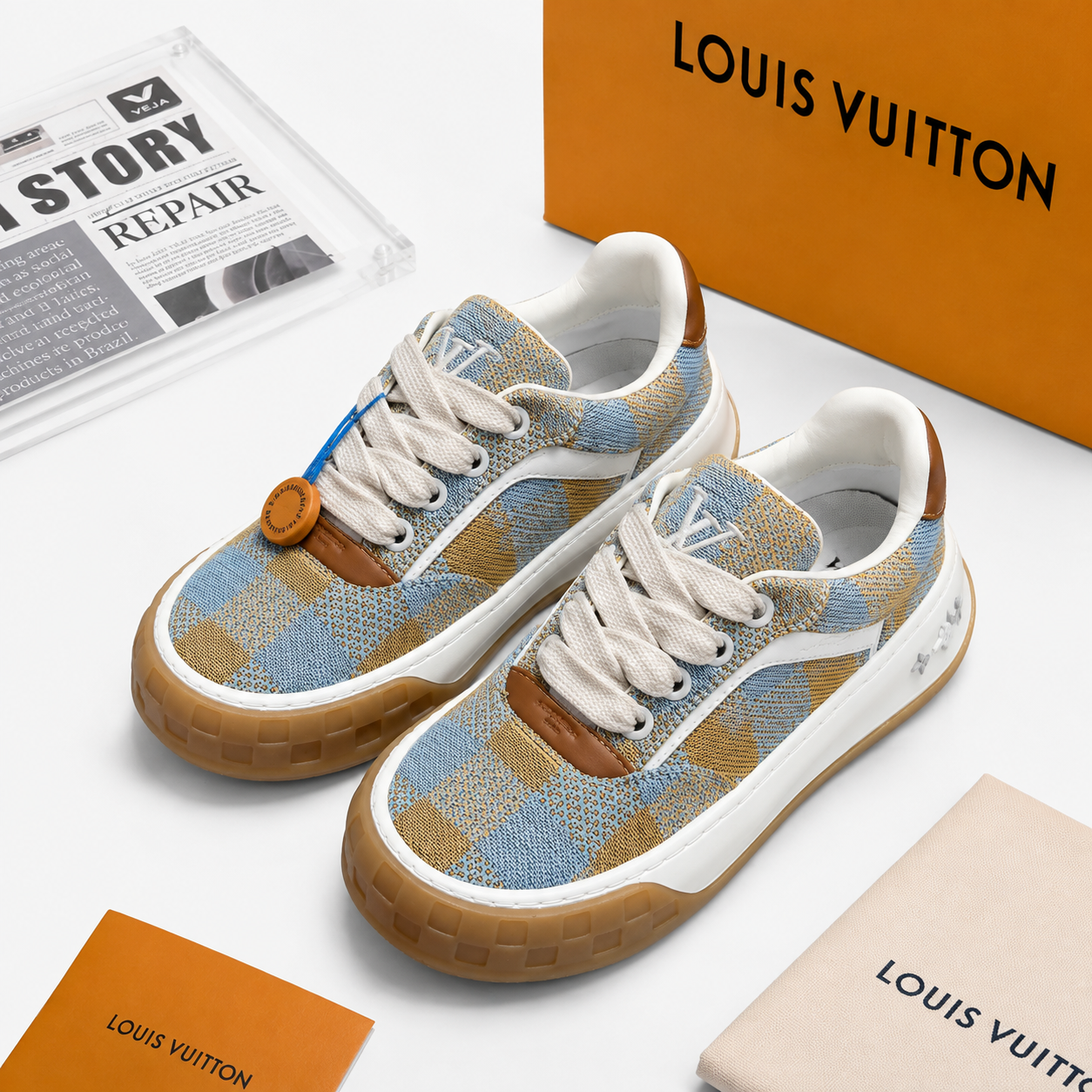 LV Plaid Thick Sole Sneakers Blue Khaki SW-EV173