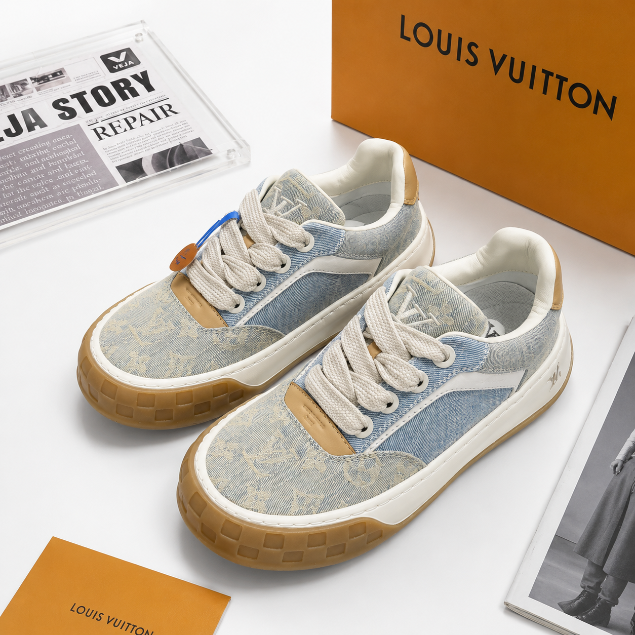 LV Denim Thick Sole Sneakers Light Blue SW-EV166