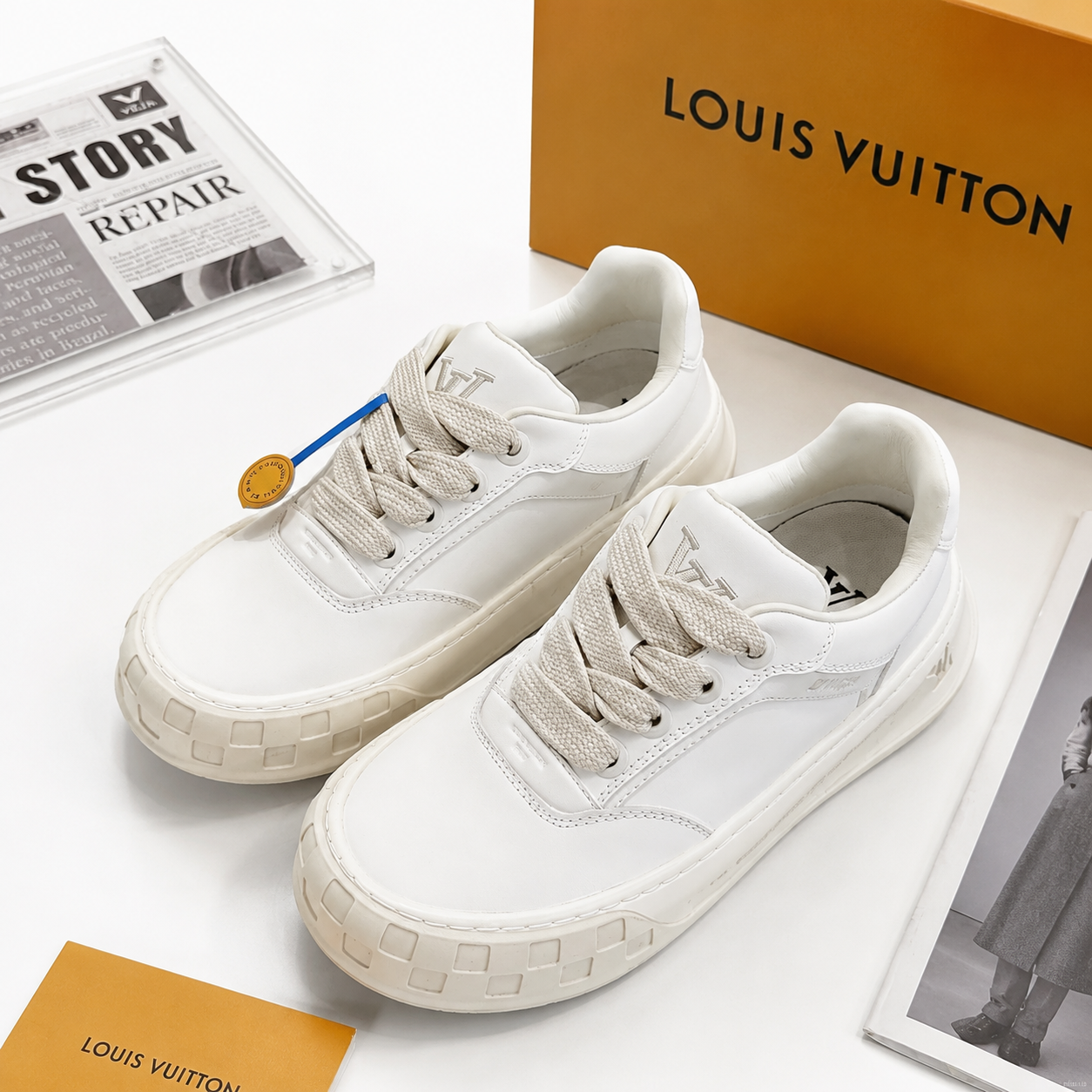 LV Thick Sole Leather Sneakers White SW-EV164