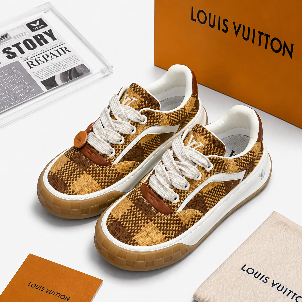 LV Plaid Thick Sole Sneakers Coffee Brown SW-EV174