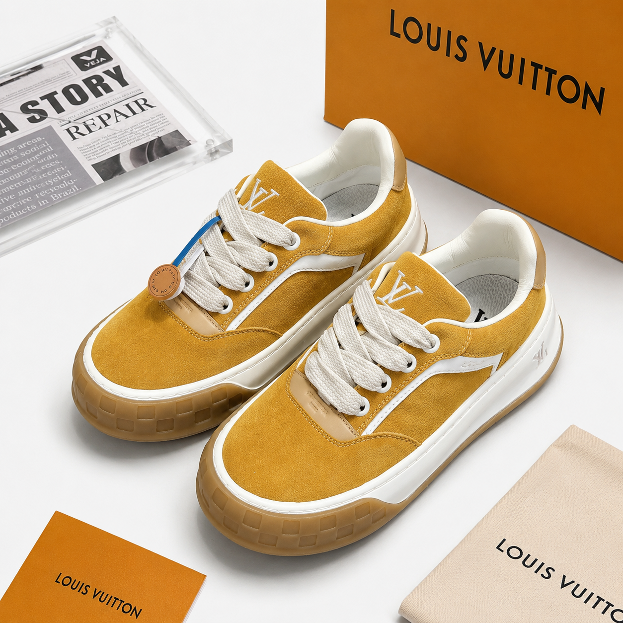 LV Suede Thick Sole Sneakers Mustard Yellow SW-EV175