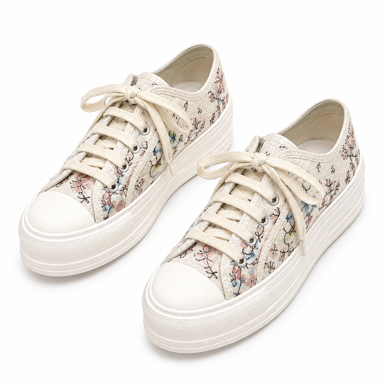 DIOR Walk'n'Dior Platform Sneakers Beige Floral Embroidery SW-EV268