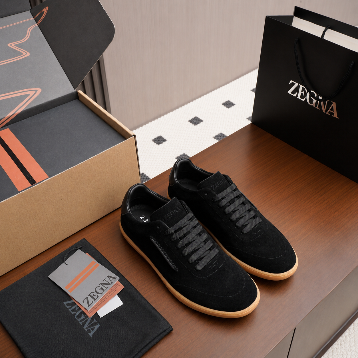 Zegna Low Top Sneakers Black Suede SW-EV212