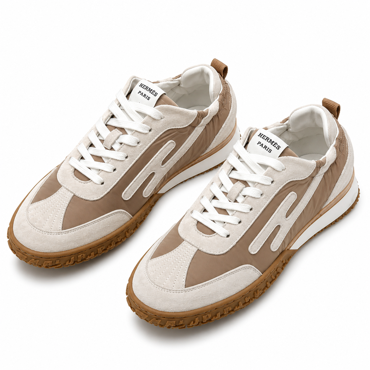 Hermès Casual Sneakers Khaki White Suede SW-EV255