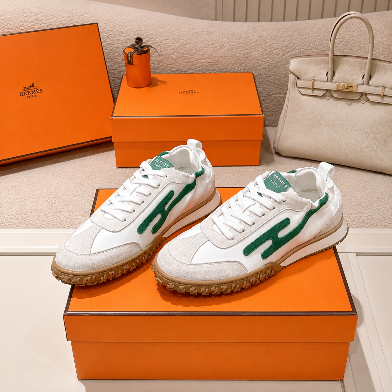 Hermès Casual Sneakers White Green SW-EV222