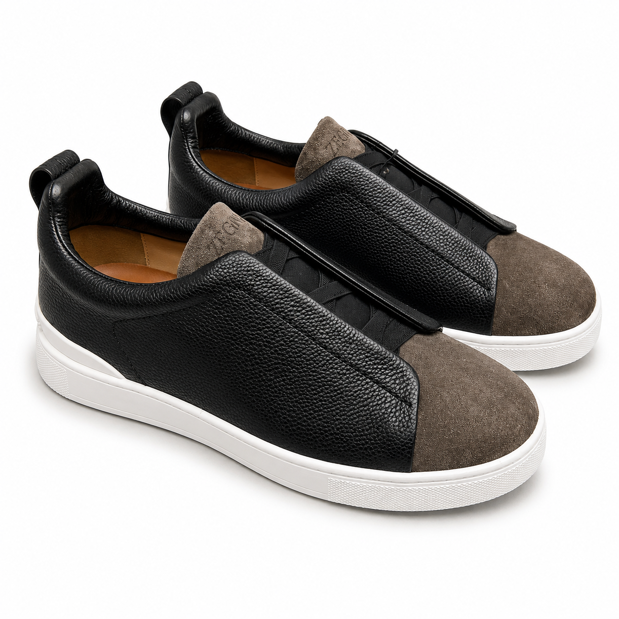 Zegna Triple Stitch Slip On Sneakers Black Brown SW-SN040