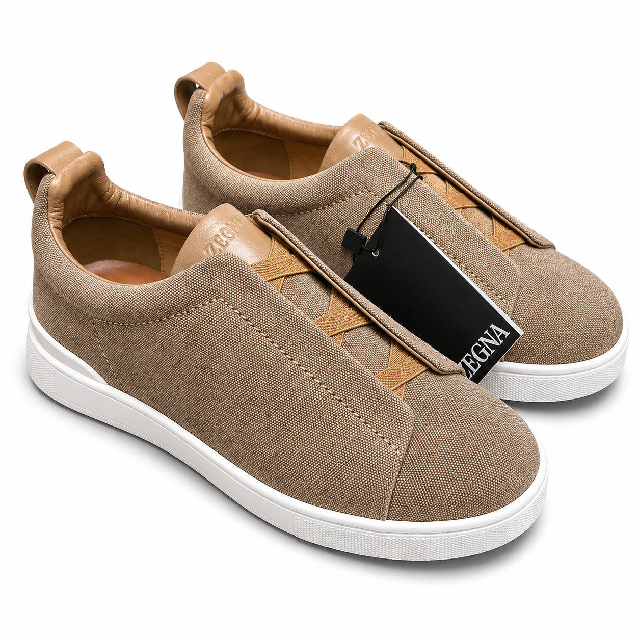 Zegna Triple Stitch Slip On Sneakers Camel Linen SW-SN057