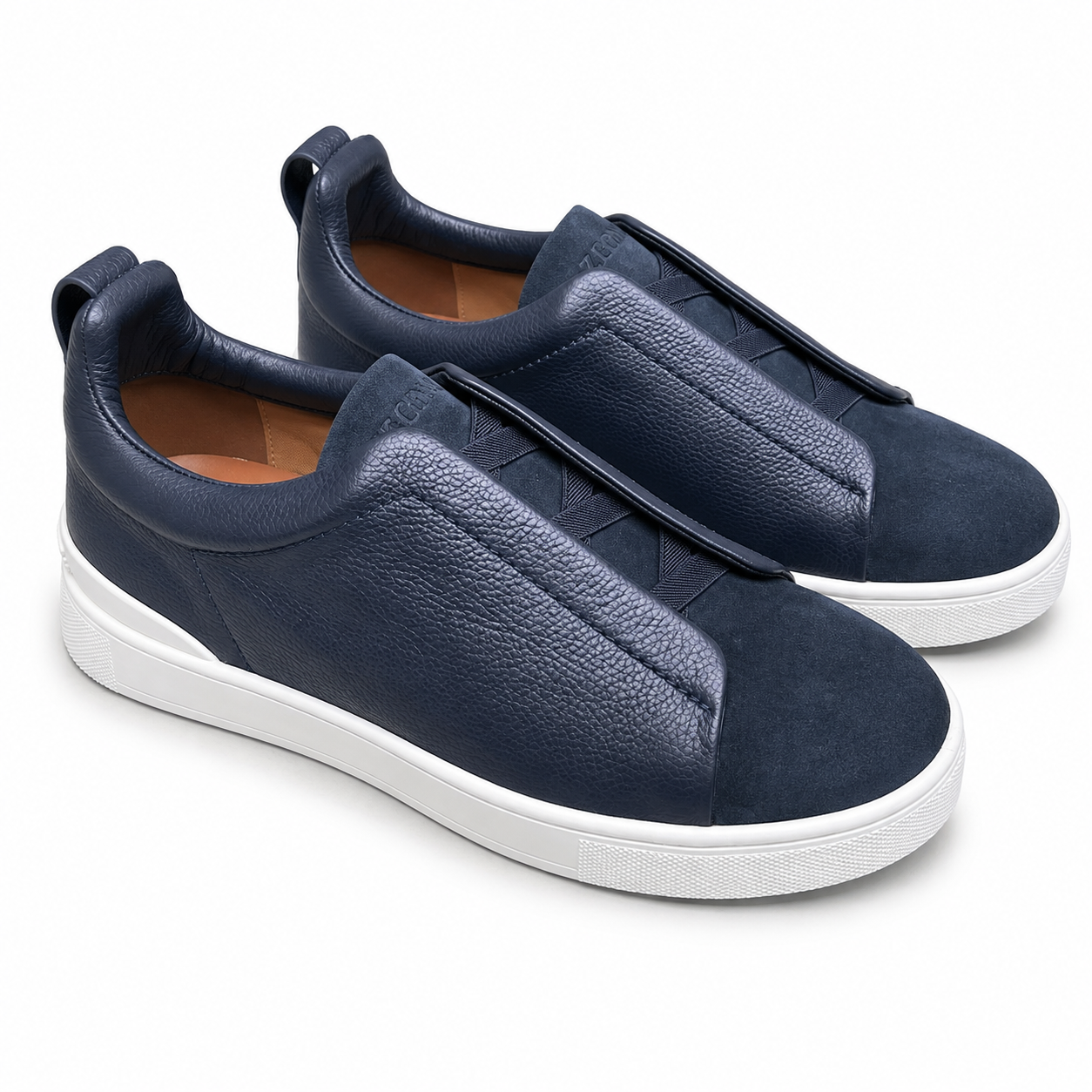 Zegna Triple Stitch Slip On Sneakers Navy Blue SW-SN039