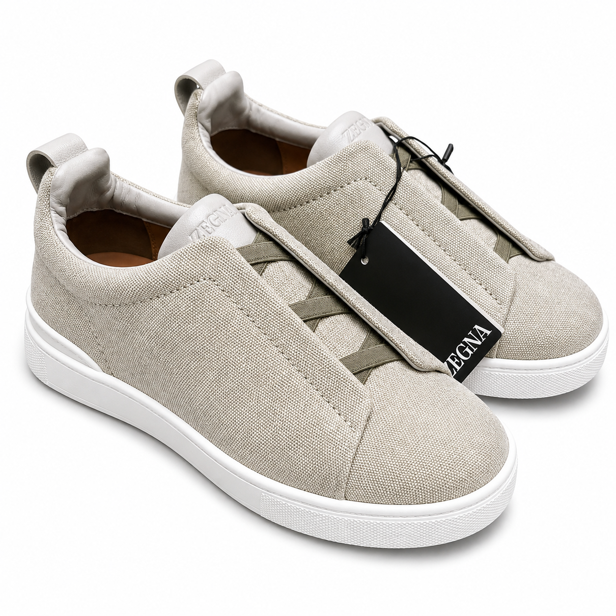 Zegna Triple Stitch Slip On Sneakers Light Khaki Canvas SW-SN054