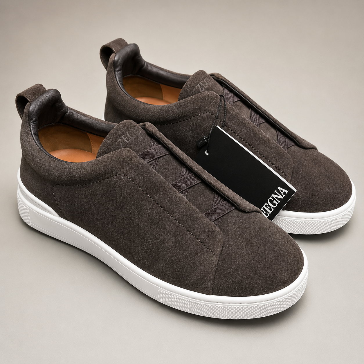 Zegna Triple Stitch Slip On Sneakers Dark Brown Suede SW-SN056