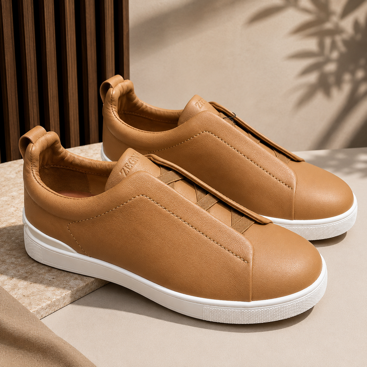 Zegna Triple Stitch Slip On Sneakers Light Camel SW-SN043