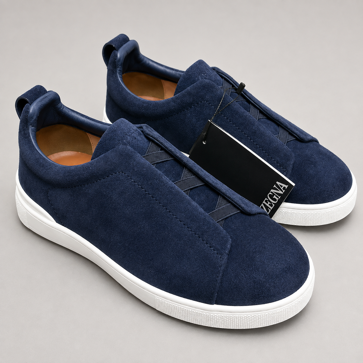Zegna Triple Stitch Slip On Sneakers Navy Suede SW-SN059
