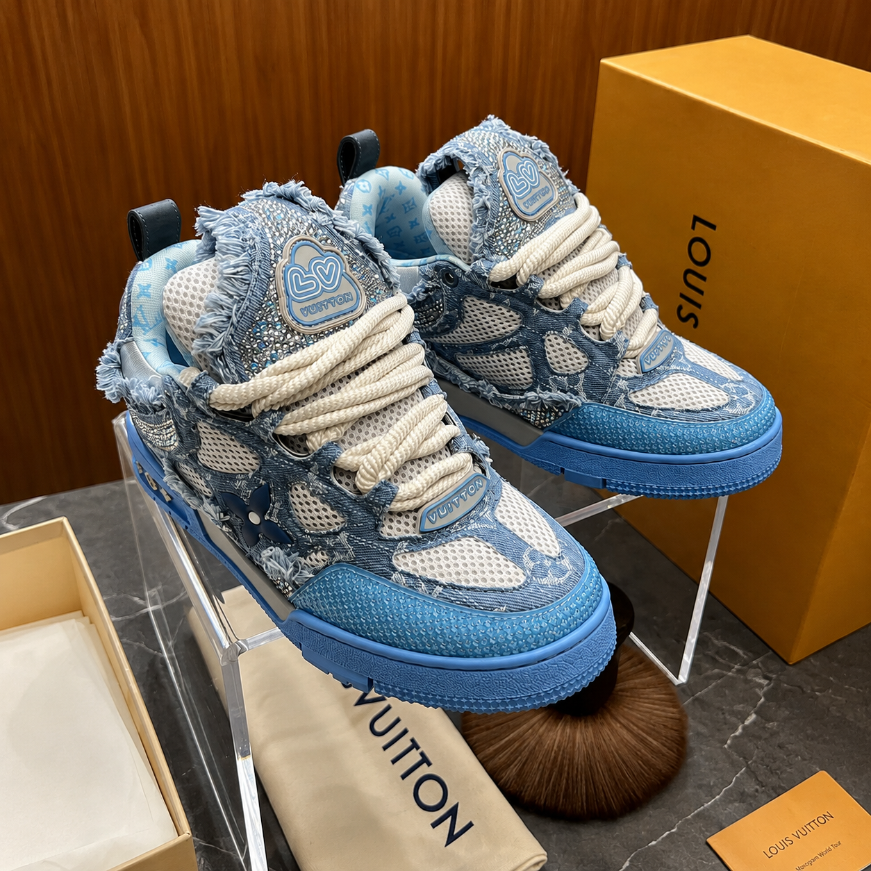 Louis Vuitton Skate Sneaker Blue Denim Rhinestone SW-SN062