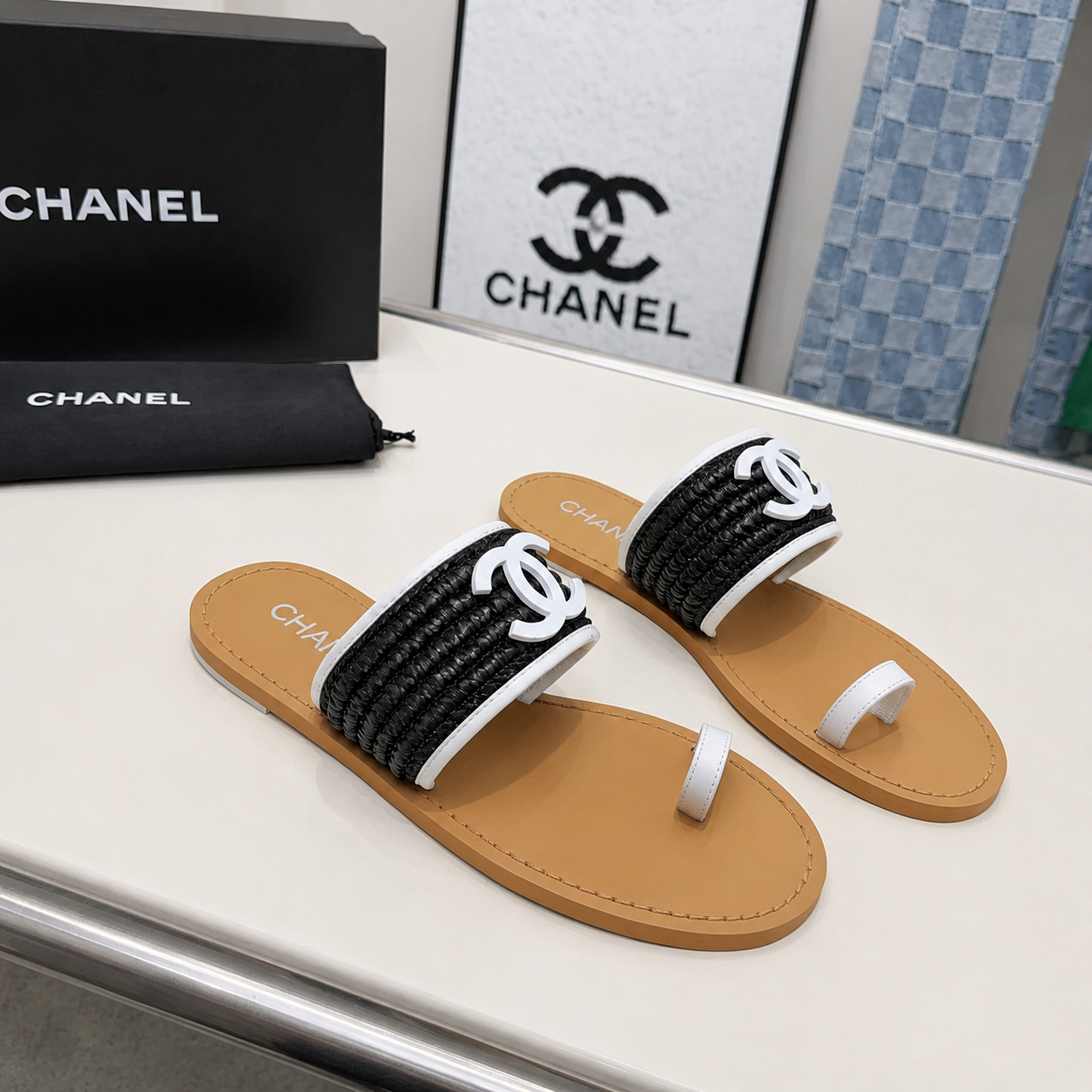 Chanel Slide Sandals Black White SW-SN107