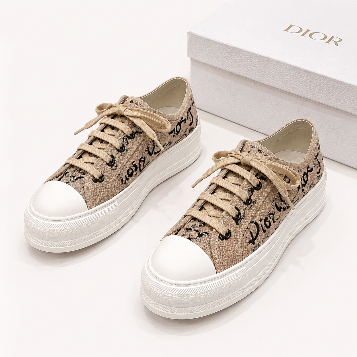 DIOR Walk'n'Dior Platform Sneakers Beige Embroidery SW-EV265