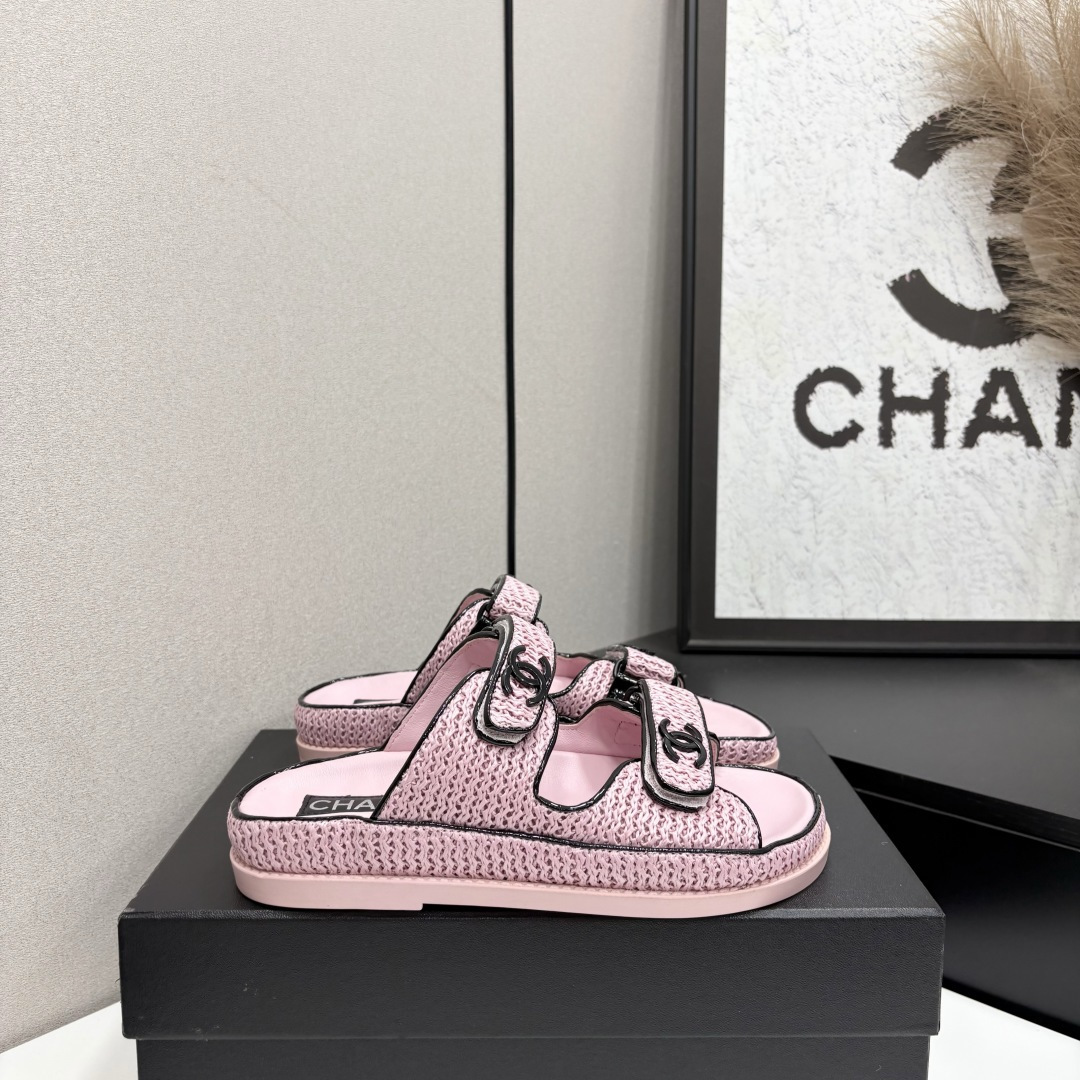Chanel Slide Sandals Pink Woven SW-EV214