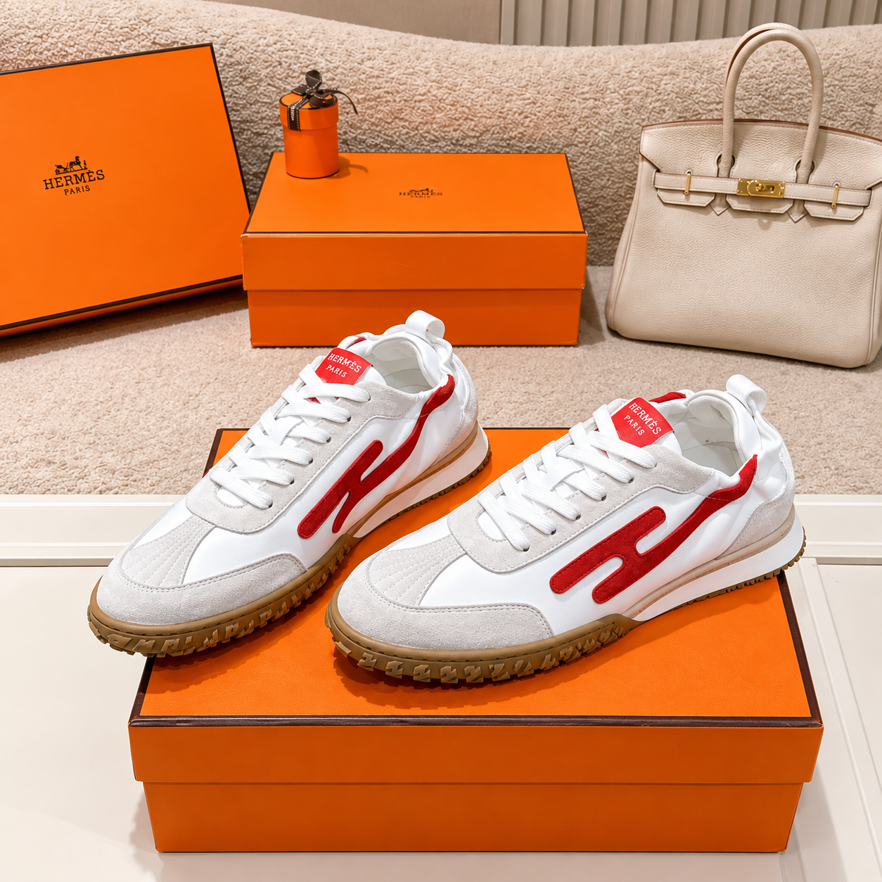Hermès Casual Sneakers White Red SW-EV225