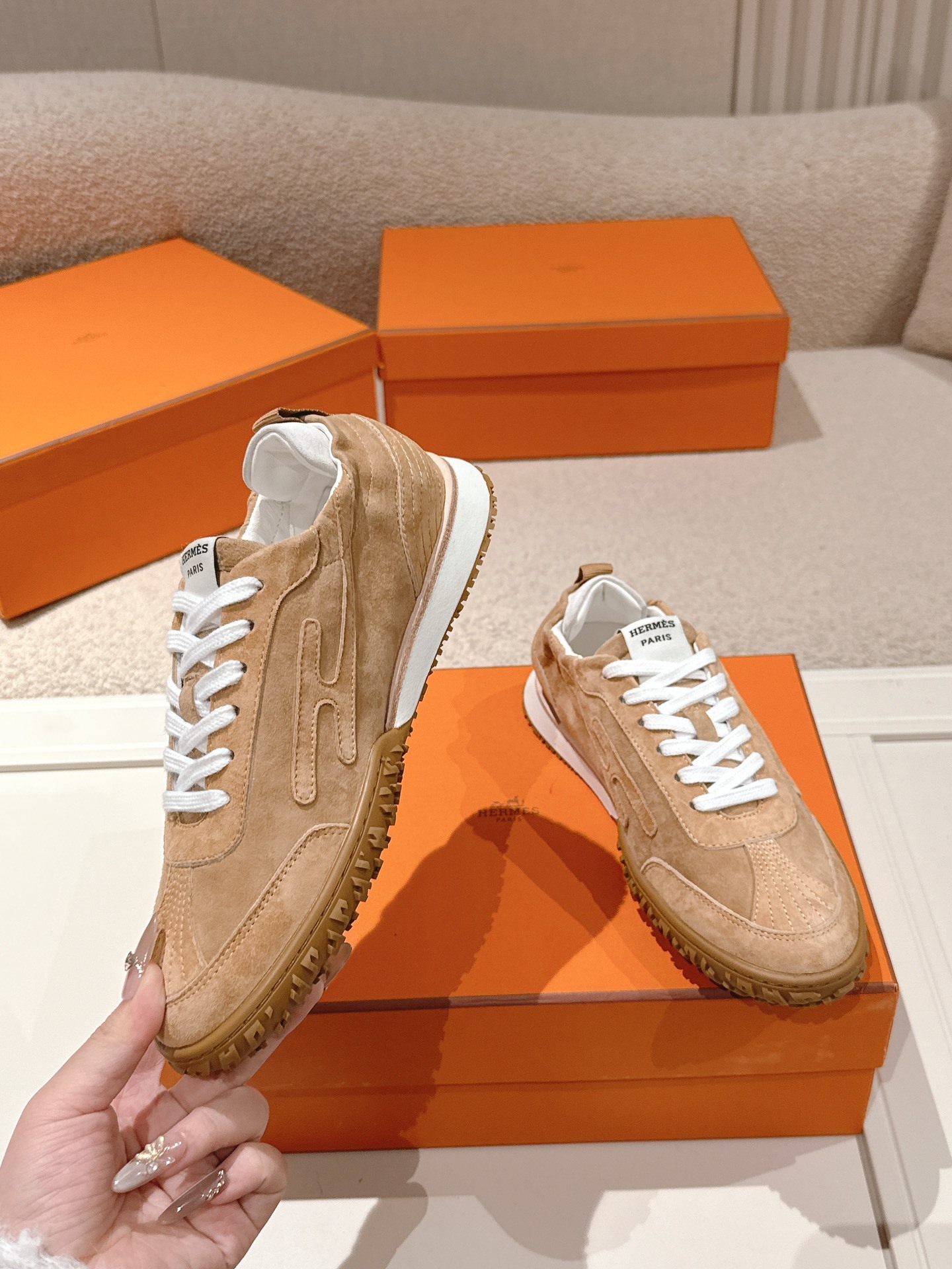 Khaki Suede Retro German Trainers Women Lace Up Non-Slip Gum Sole Lightweight Casual Walking Sneakers