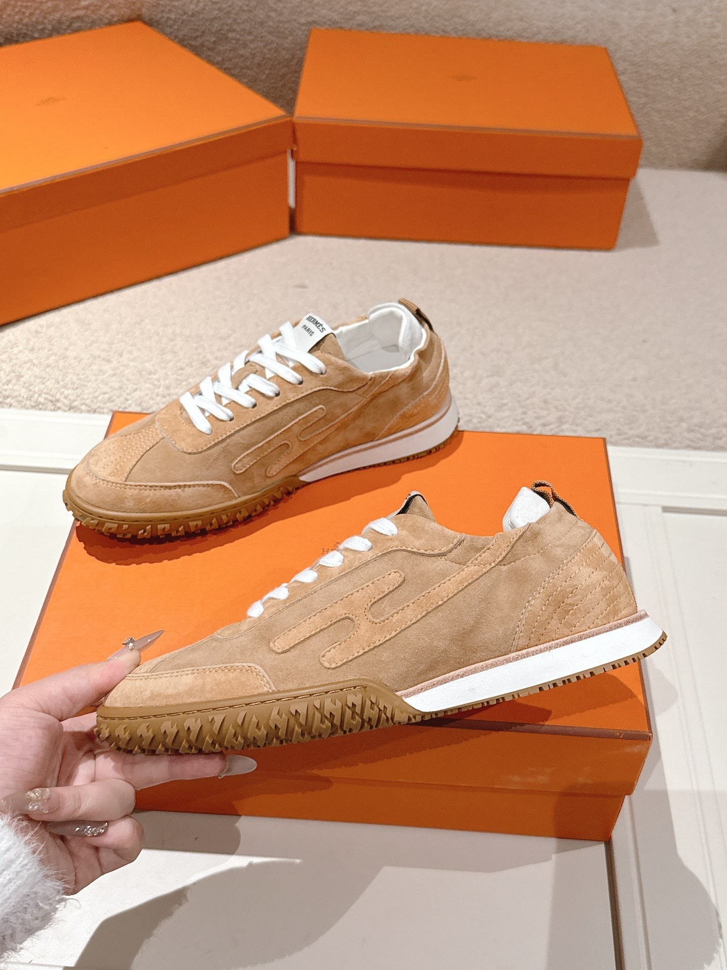 Khaki Suede Retro German Trainers Women Lace Up Non-Slip Gum Sole Lightweight Casual Walking Sneakers