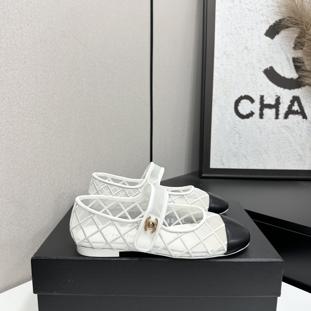 Chanel Mary Jane Flats White Mesh SW-EV218