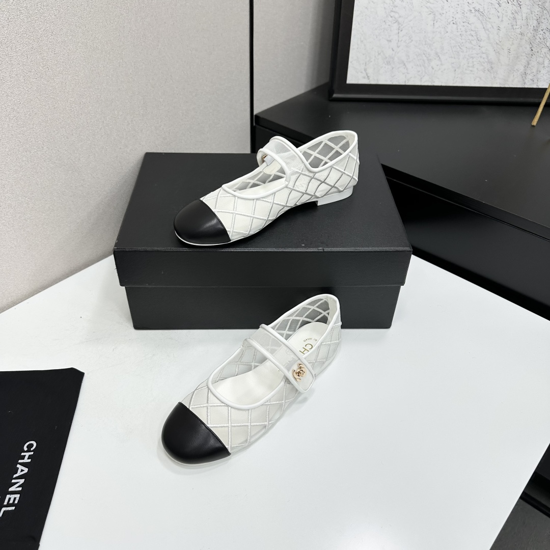 Chanel Mary Jane Flats White Mesh SW-EV218