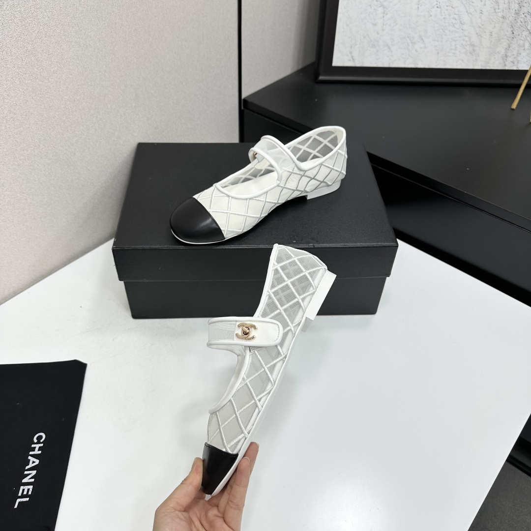 Chanel Mary Jane Flats White Mesh SW-EV218