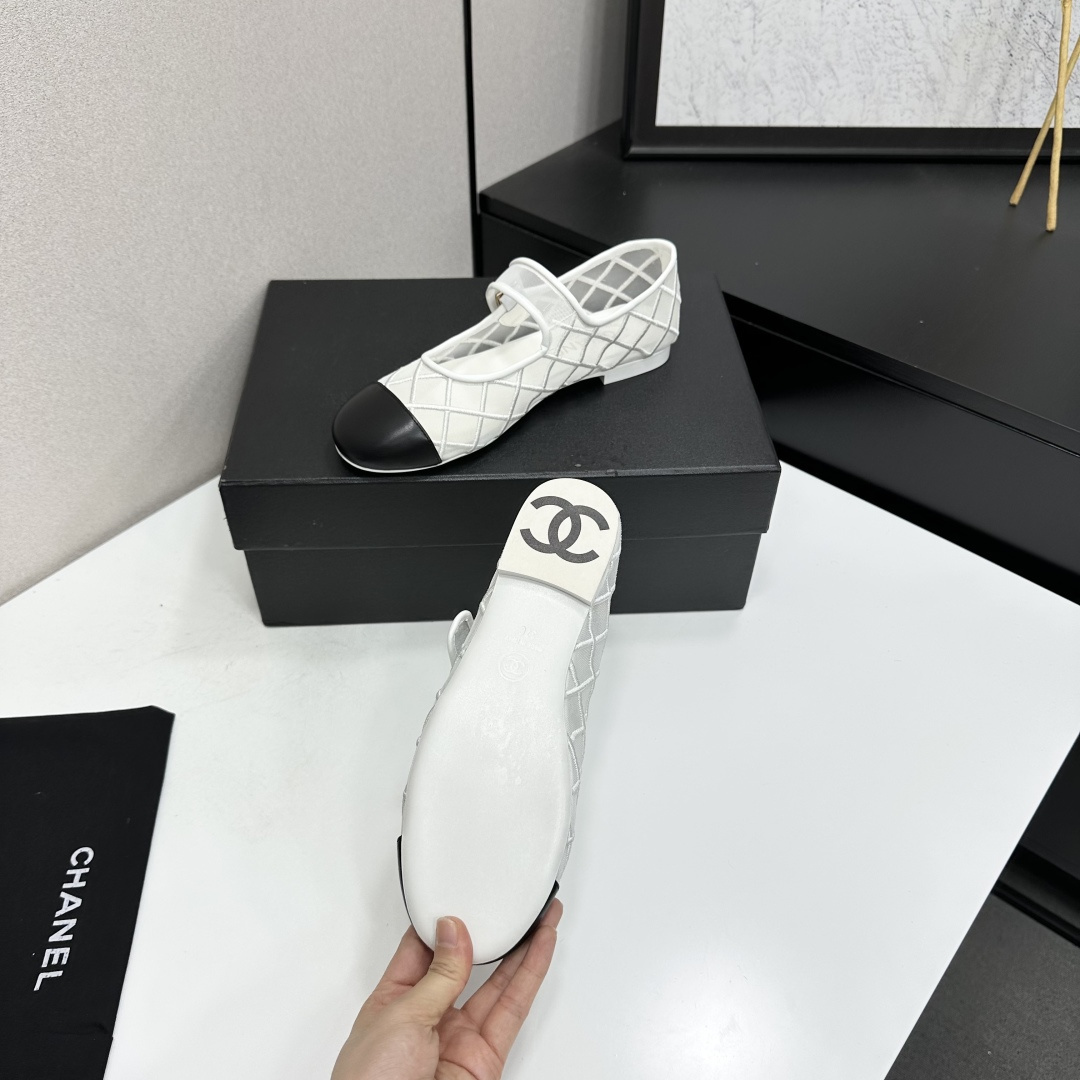Chanel Mary Jane Flats White Mesh SW-EV218