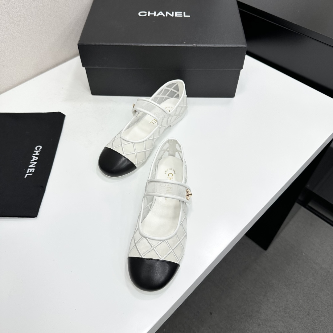 Chanel Mary Jane Flats White Mesh SW-EV218