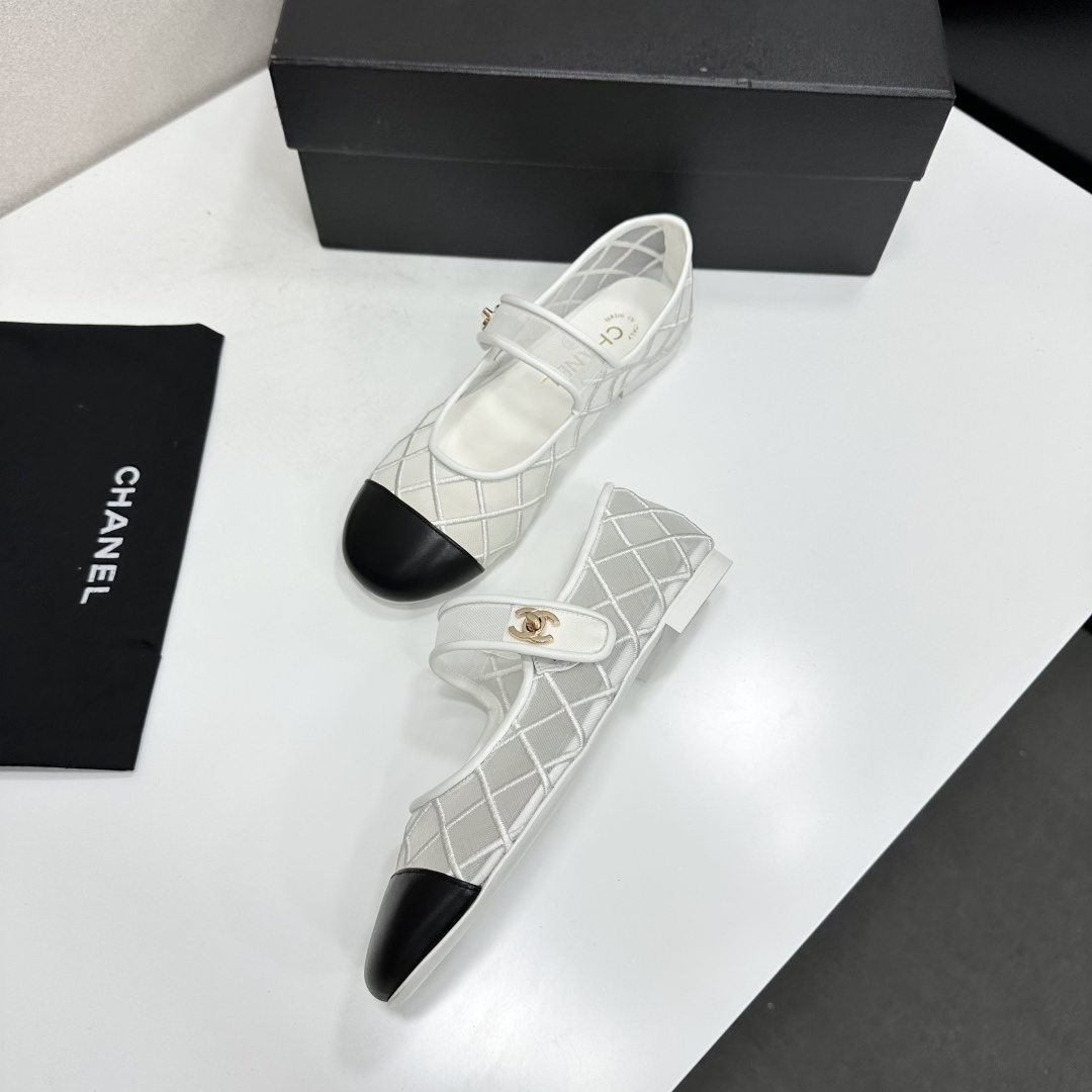Chanel Mary Jane Flats White Mesh SW-EV218