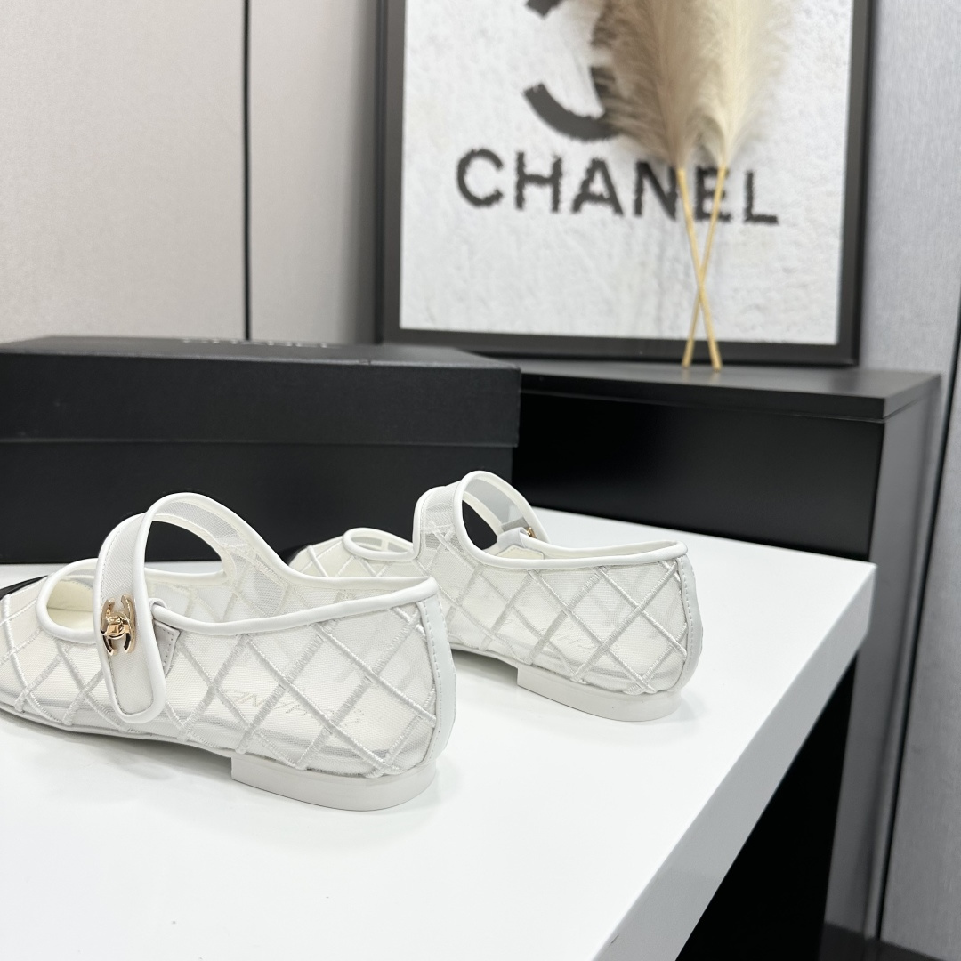 Chanel Mary Jane Flats White Mesh SW-EV218