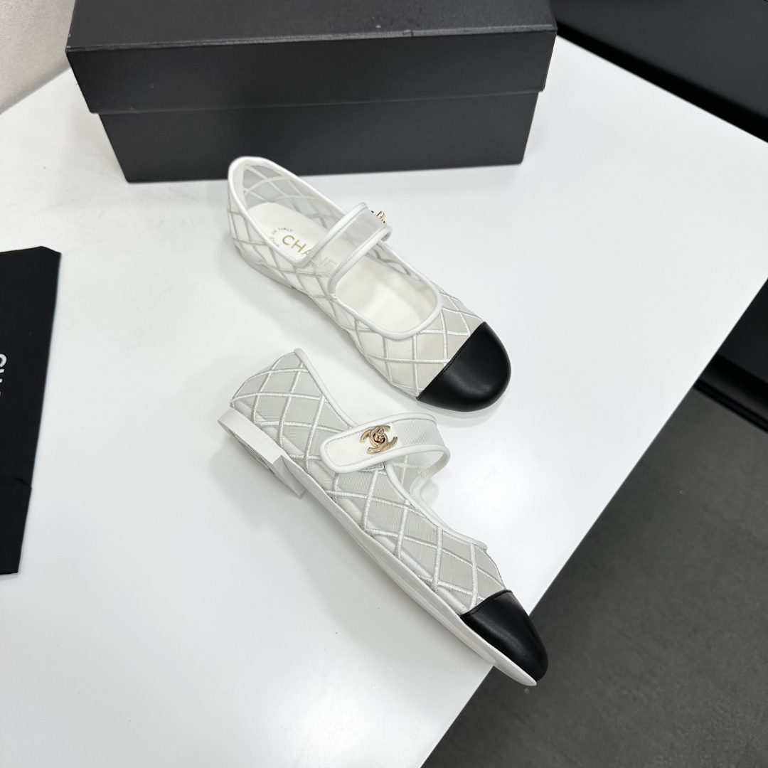 Chanel Mary Jane Flats White Mesh SW-EV218