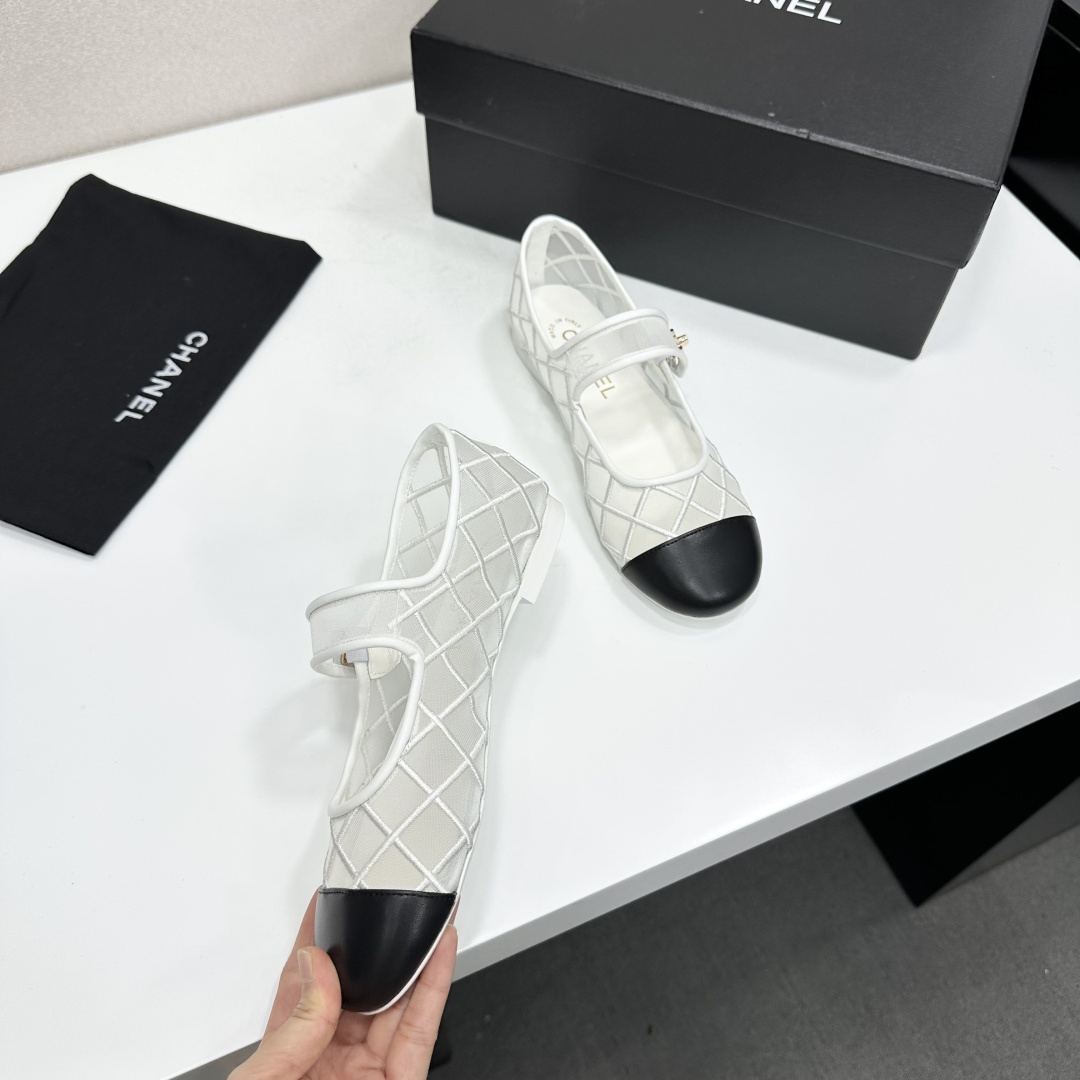 Chanel Mary Jane Flats White Mesh SW-EV218