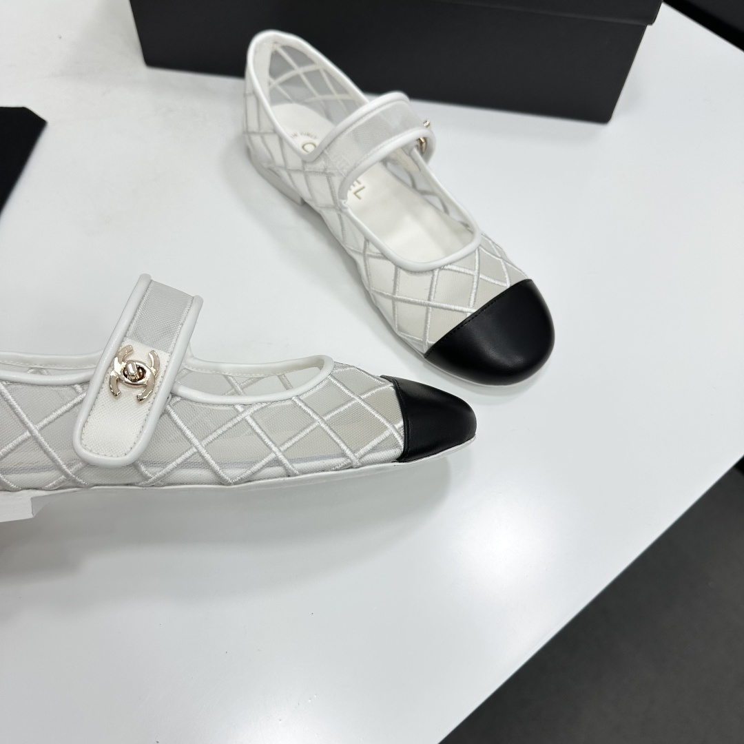 Chanel Mary Jane Flats White Mesh SW-EV218