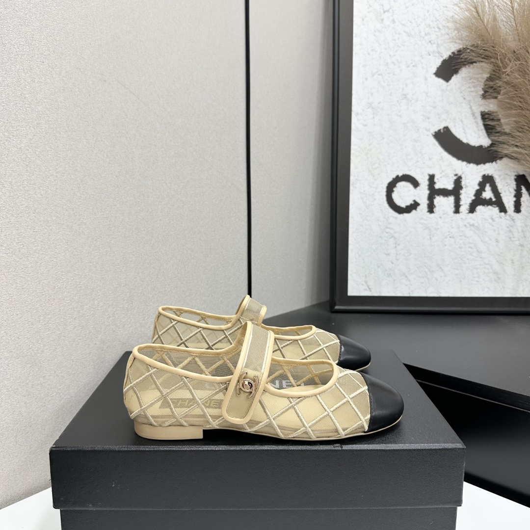 Chanel Mary Jane Flats Beige Mesh SW-EV217