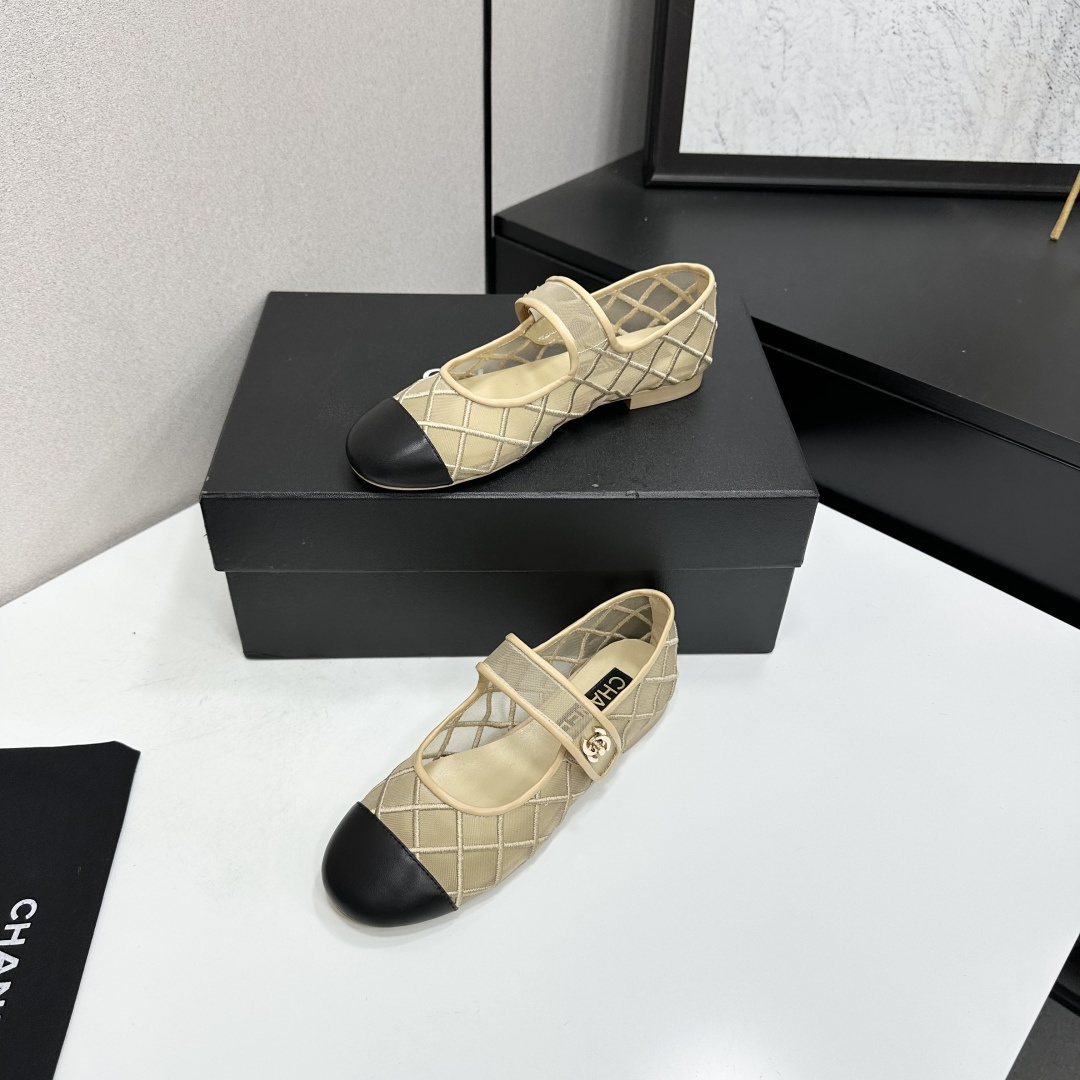 Chanel Mary Jane Flats Beige Mesh SW-EV217