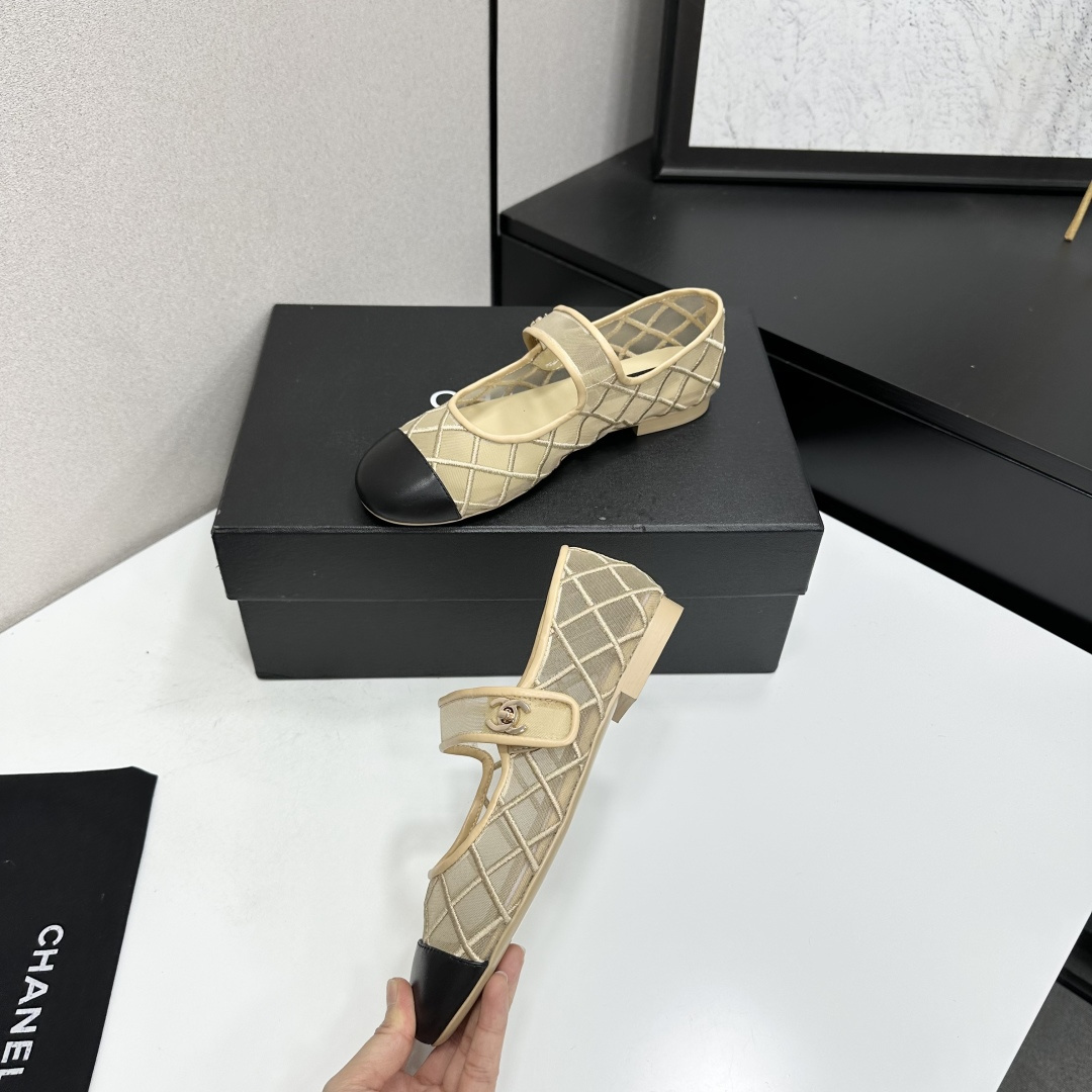 Chanel Mary Jane Flats Beige Mesh SW-EV217