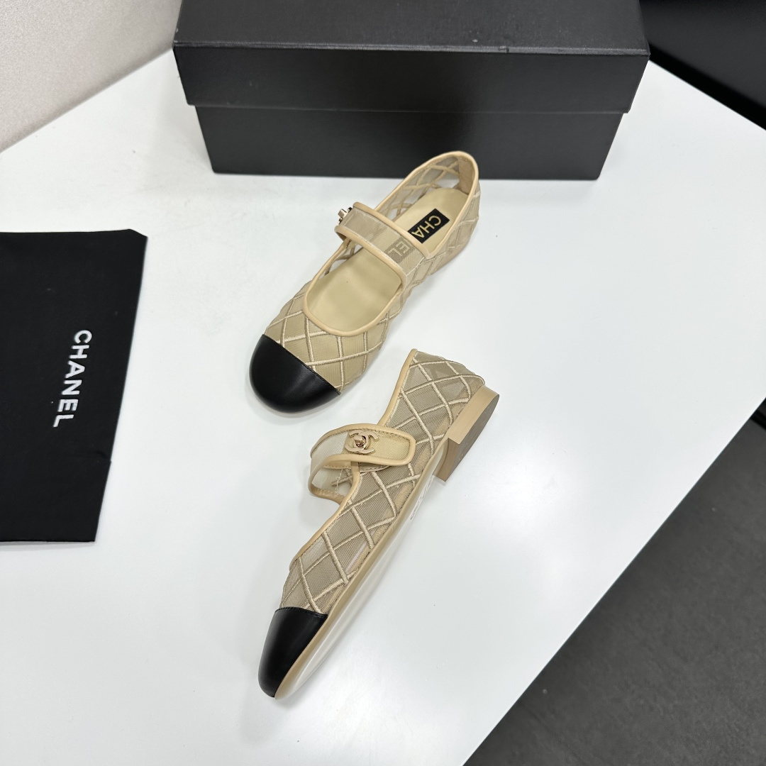 Chanel Mary Jane Flats Beige Mesh SW-EV217