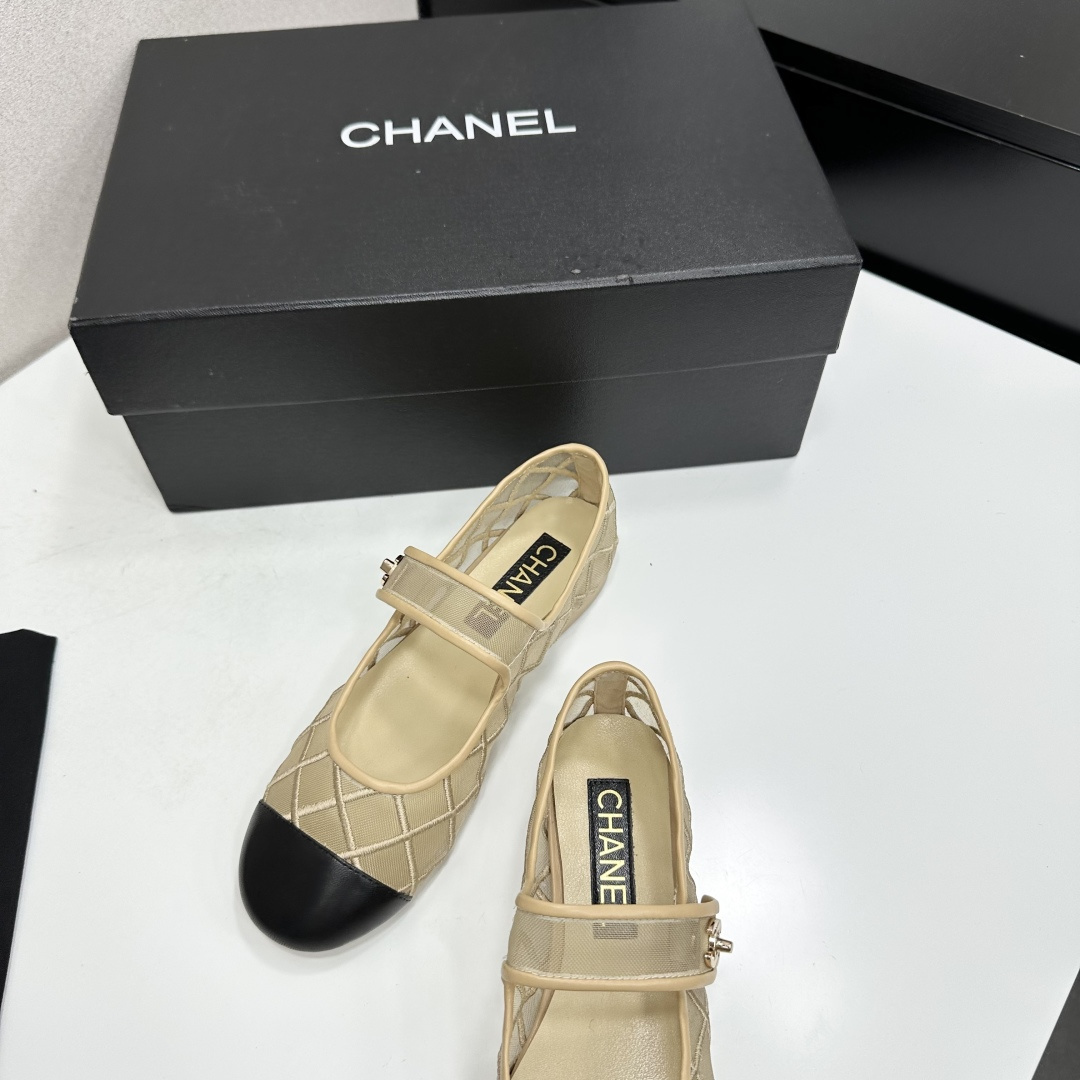 Chanel Mary Jane Flats Beige Mesh SW-EV217