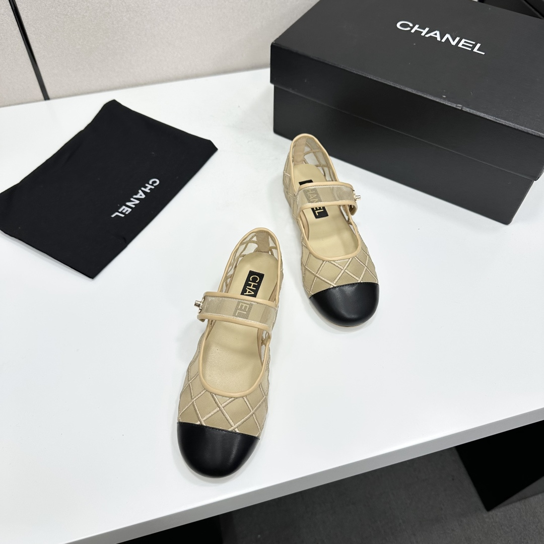 Chanel Mary Jane Flats Beige Mesh SW-EV217