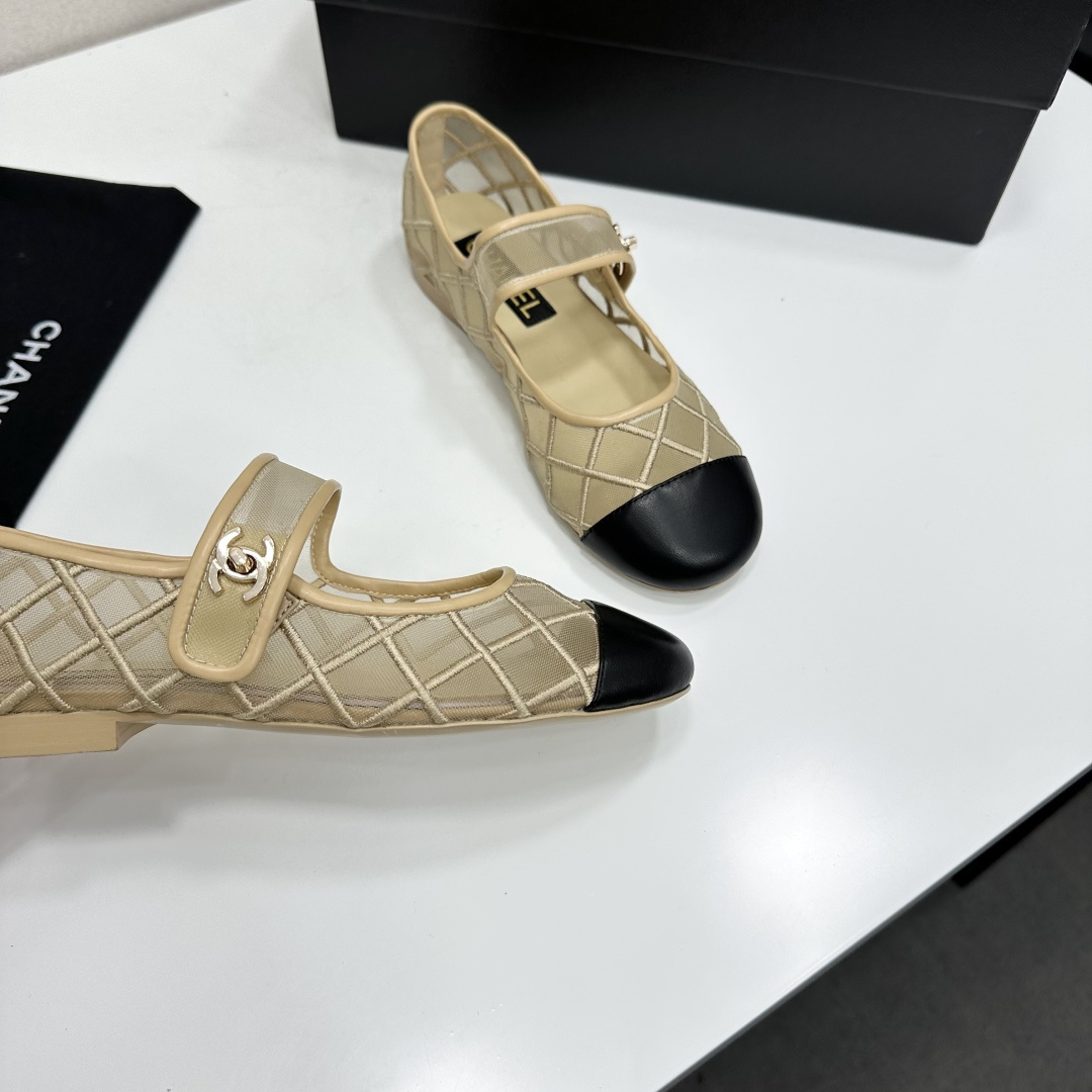 Chanel Mary Jane Flats Beige Mesh SW-EV217