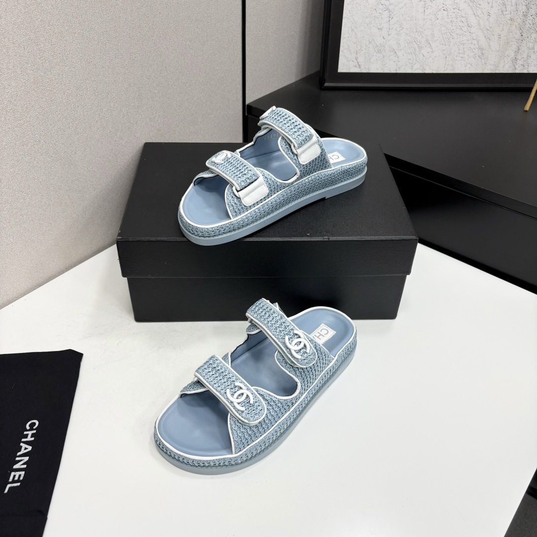 Chanel Slide Sandals Light Blue Woven SW-EV216