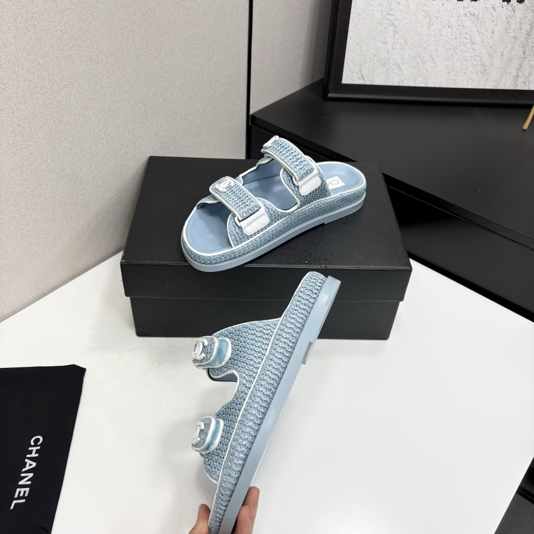 Chanel Slide Sandals Light Blue Woven SW-EV216