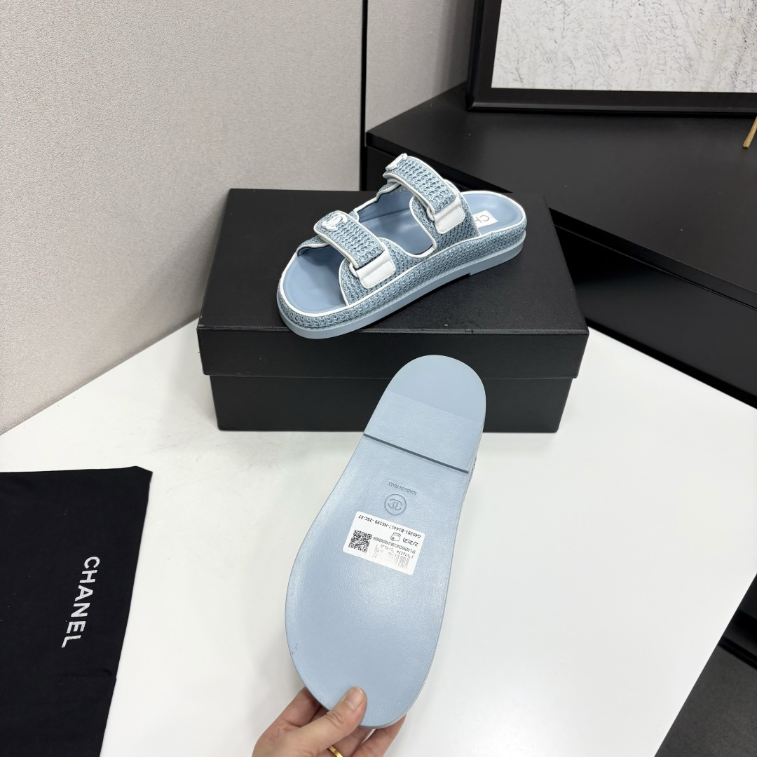Chanel Slide Sandals Light Blue Woven SW-EV216