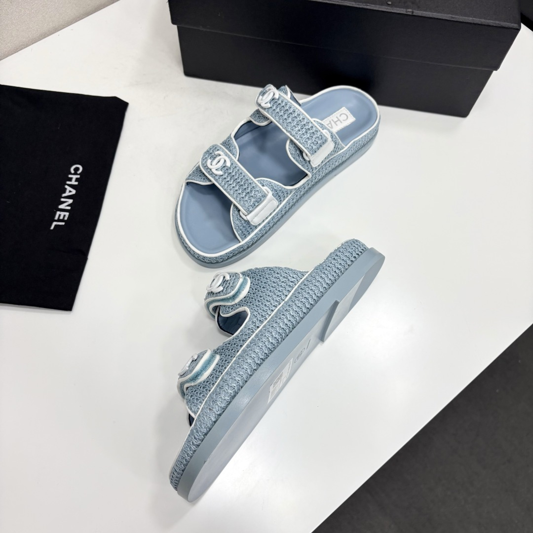 Chanel Slide Sandals Light Blue Woven SW-EV216